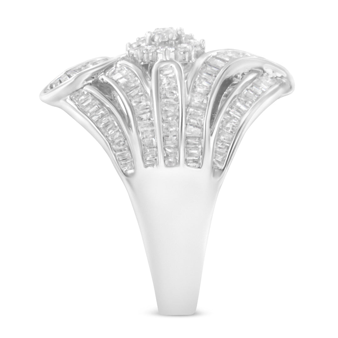 .925 Sterling Silver 1-1/8 Cttw Round &amp; Baguette Diamond &