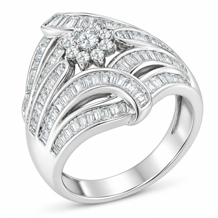 .925 Sterling Silver 1-1/8 Cttw Round &amp; Baguette Diamond &