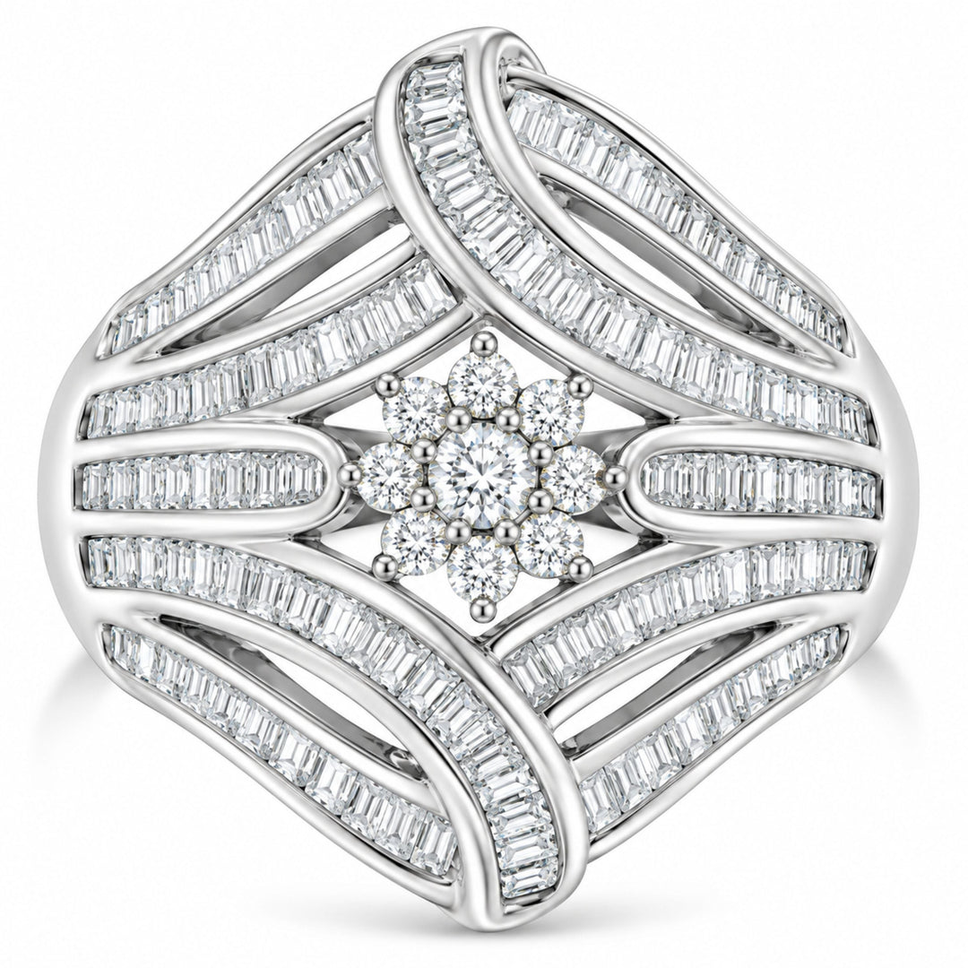 .925 Sterling Silver 1-1/8 Cttw Round &amp; Baguette Diamond &