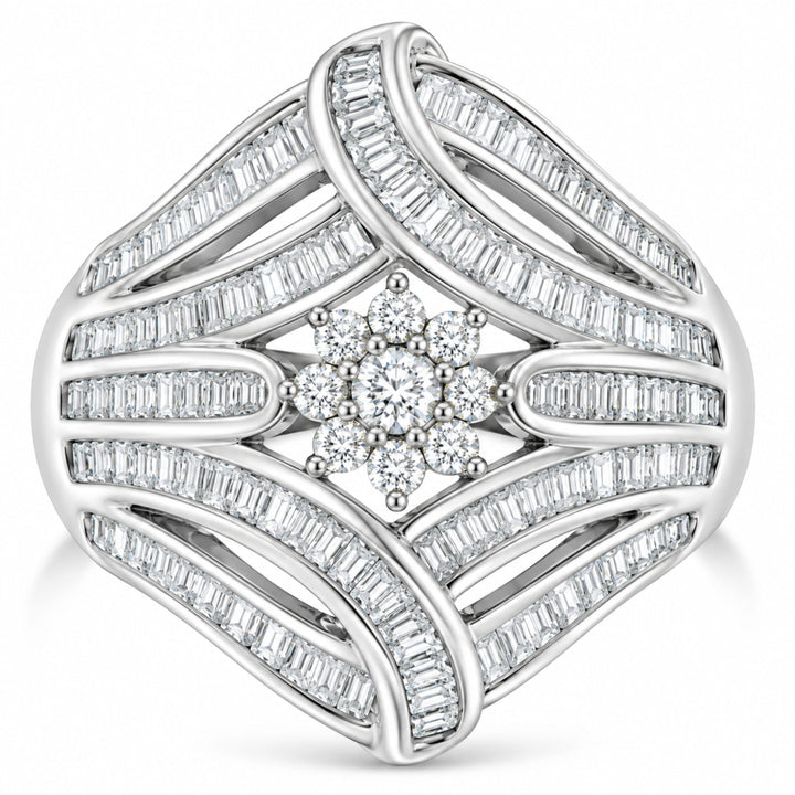 .925 Sterling Silver 1-1/8 Cttw Round &amp; Baguette Diamond &