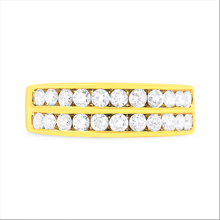 10K Yellow Gold Two-Row Diamond Band Ring (1 Cttw, J-K Color, I1-I2 Clarity) - Size 6
