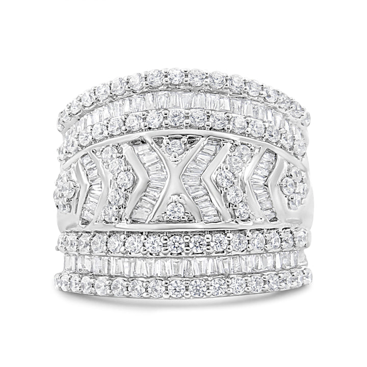 .925 Sterling Silver 2.0 Cttw Diamond Edge Multi-Row Ring Band ( J-K Color, I3 Clarity) - Ring Size 7