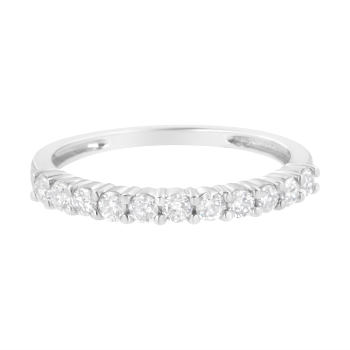 IGI Certified 1/2 Cttw Diamond 10K White Gold Prong Set Fluted Band Style Ring (I-J Color, I2-I3 Clarity) - Size 7