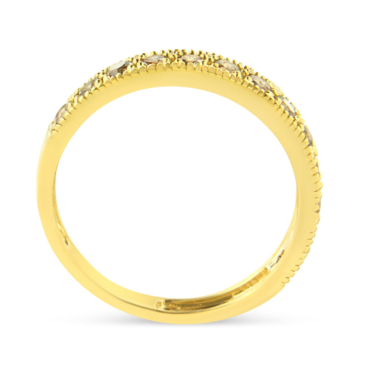 IGI Certified 1/2 Cttw Diamond 10K Yellow Gold Prong Set Beaded Milgrain Band Style Ring (J-K Color, I2-I3 Clarity) - Size 7