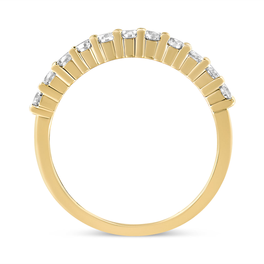 14K Yellow Gold Plated .925 Sterling Silver 1/2 cttw Shared Prong Set Brilliant Round-Cut Diamond 11 Stone Band Ring (J-K Color, SI1-SI2 Clarity) - Size 7