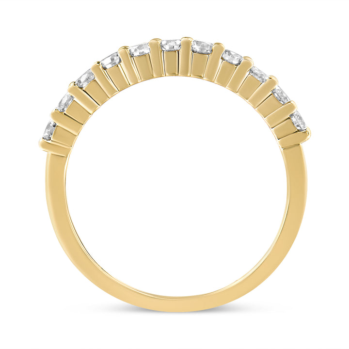 14K Yellow Gold Plated .925 Sterling Silver 1/2 cttw Shared Prong Set Brilliant Round-Cut Diamond 11 Stone Band Ring (J-K Color, I1-I2 Clarity) - Size 7