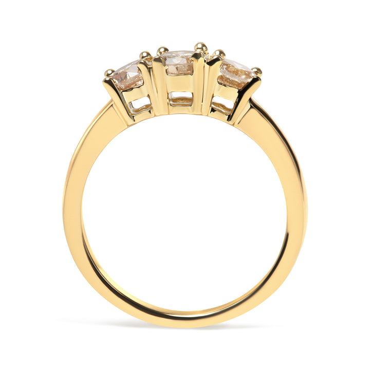 10K Yellow Gold 1.00 Cttw Champagne Diamond 3-Stone Band Ring (J-K Color, I1-I2 Clarity)  - Size 7