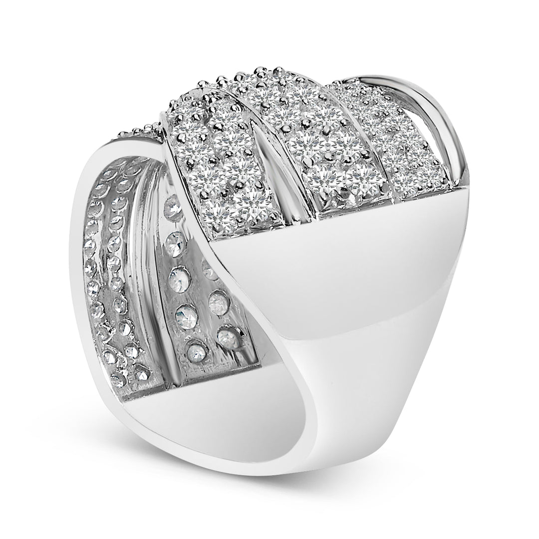 .925 Sterling Silver 2.00 Cttw Round-Cut Diamond Overlapping Bypass Band Ring (I-J Color, I2-I3 Clarity) - Ring Size 7