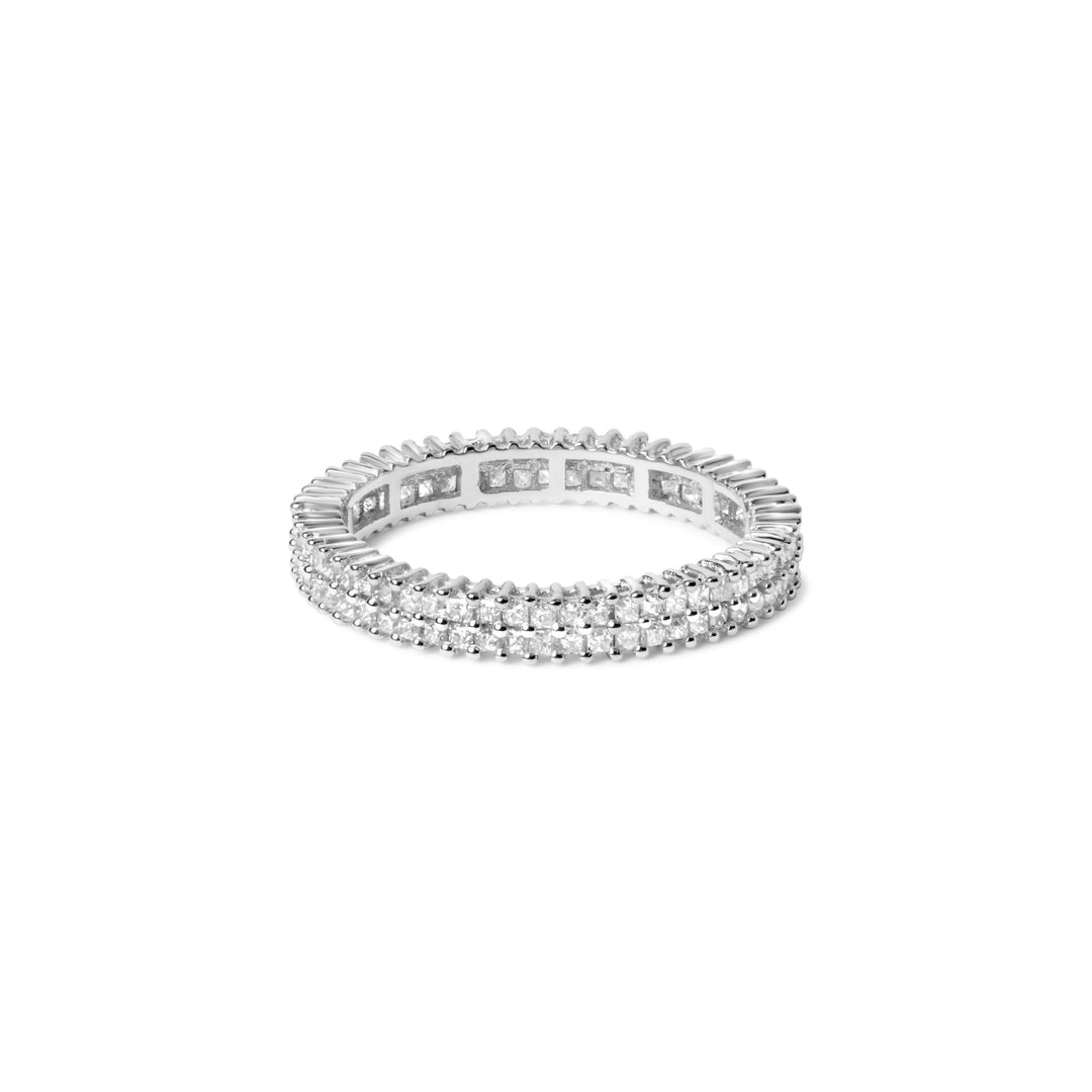 10K White Gold 1.0 Cttw Princess Cut Diamond Double Row Eternity Band Ring (I-J Color, I1-I2 Clarity)- Size 7