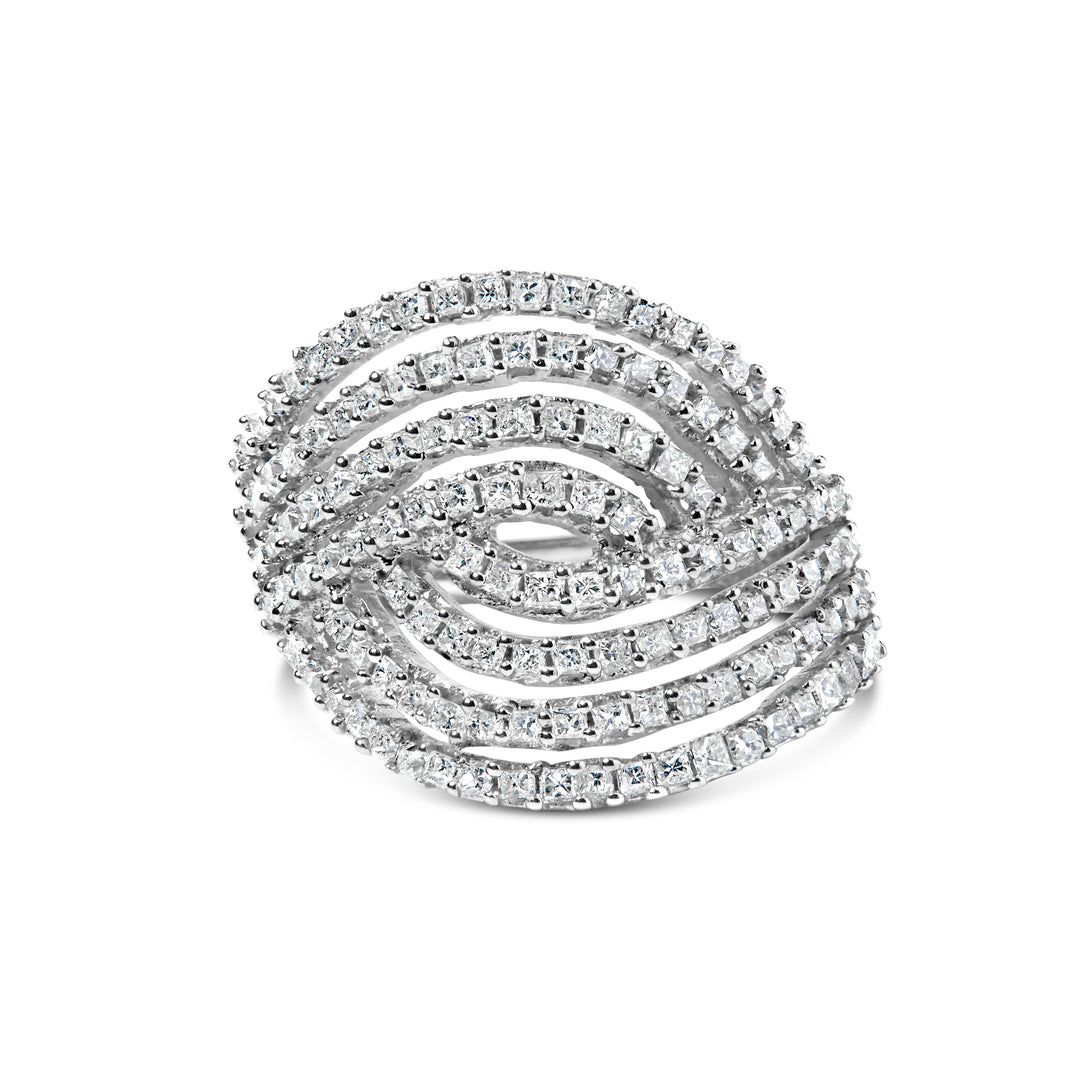 10K White Gold 1 1/2 Cttw Princess Diamond Swirl Design Cocktail Ring