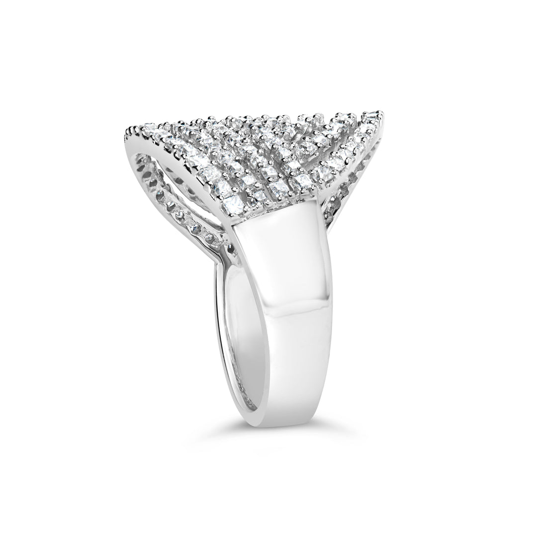 10K White Gold 1 1/2 Cttw Princess Diamond Swirl Design Cocktail Ring