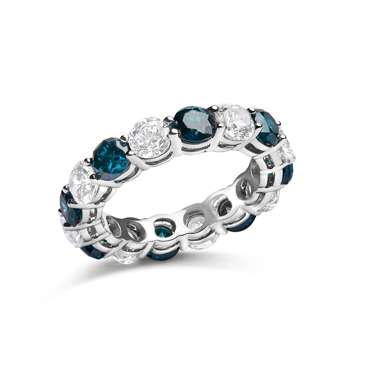 14K White Gold 6 1/4 Cttw Alternating Lab-Grown White and Natural Treated Blue Diamond Eternity Band Ring (F-G Color, VS1-VS2 Clarity)