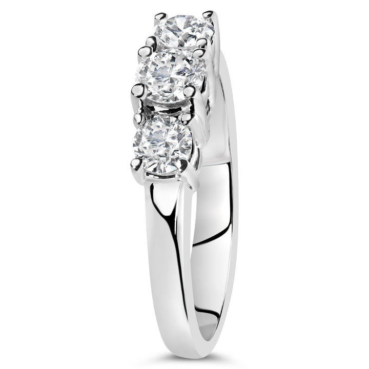 14K White Gold  3/4 Cttw Lab Grown Diamond 3 Stone Ring Band (F-G Color, VS2-SI1 Clarity)- Size 7