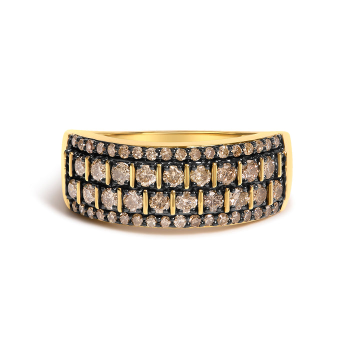 10K Yellow Gold Plated .925 Sterling Silver 3/4 cttw Champagne Diamond Band Ring