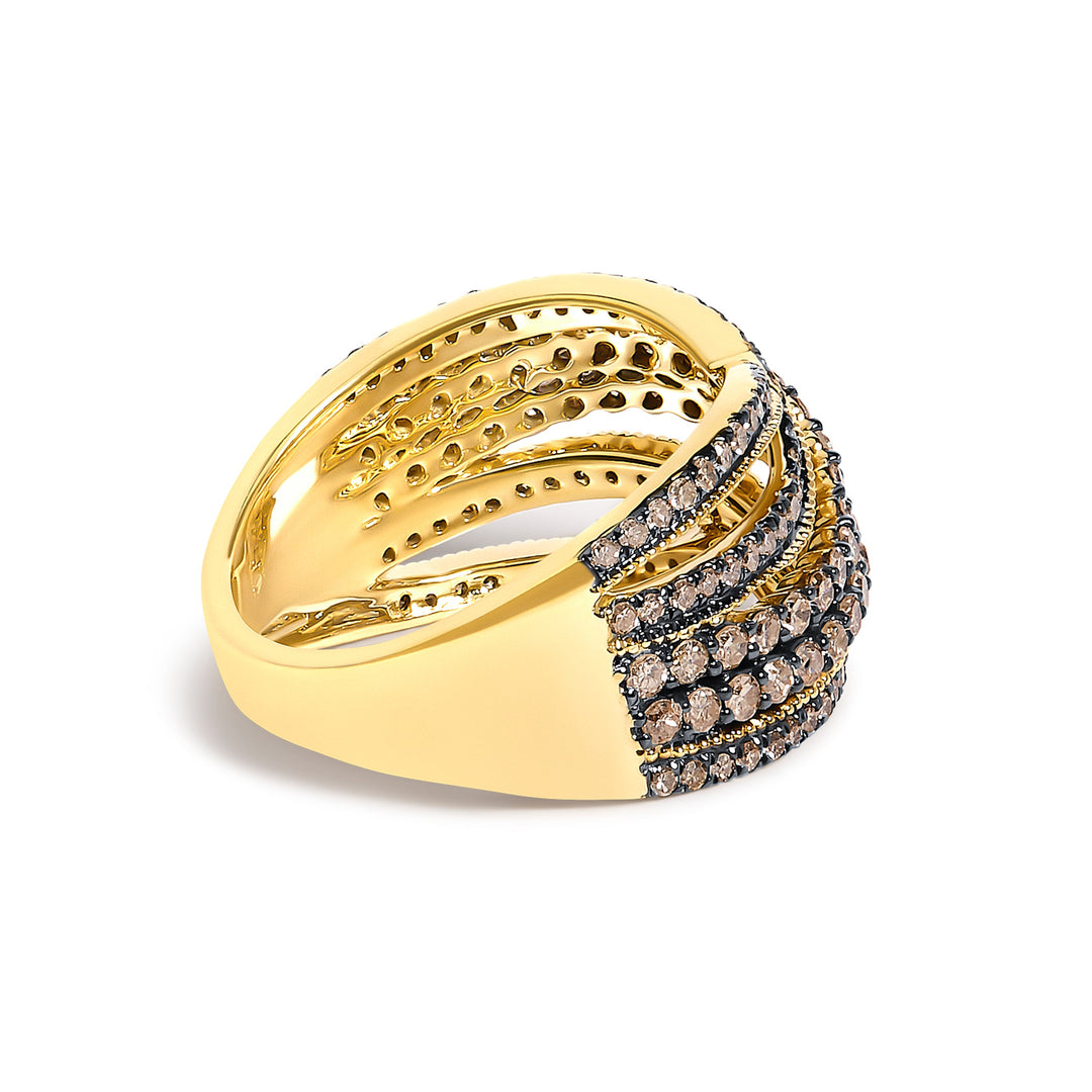10K Yellow Gold Plated .925 Sterling Silver 1.0 cttw Champagne Diamond Highway Ring