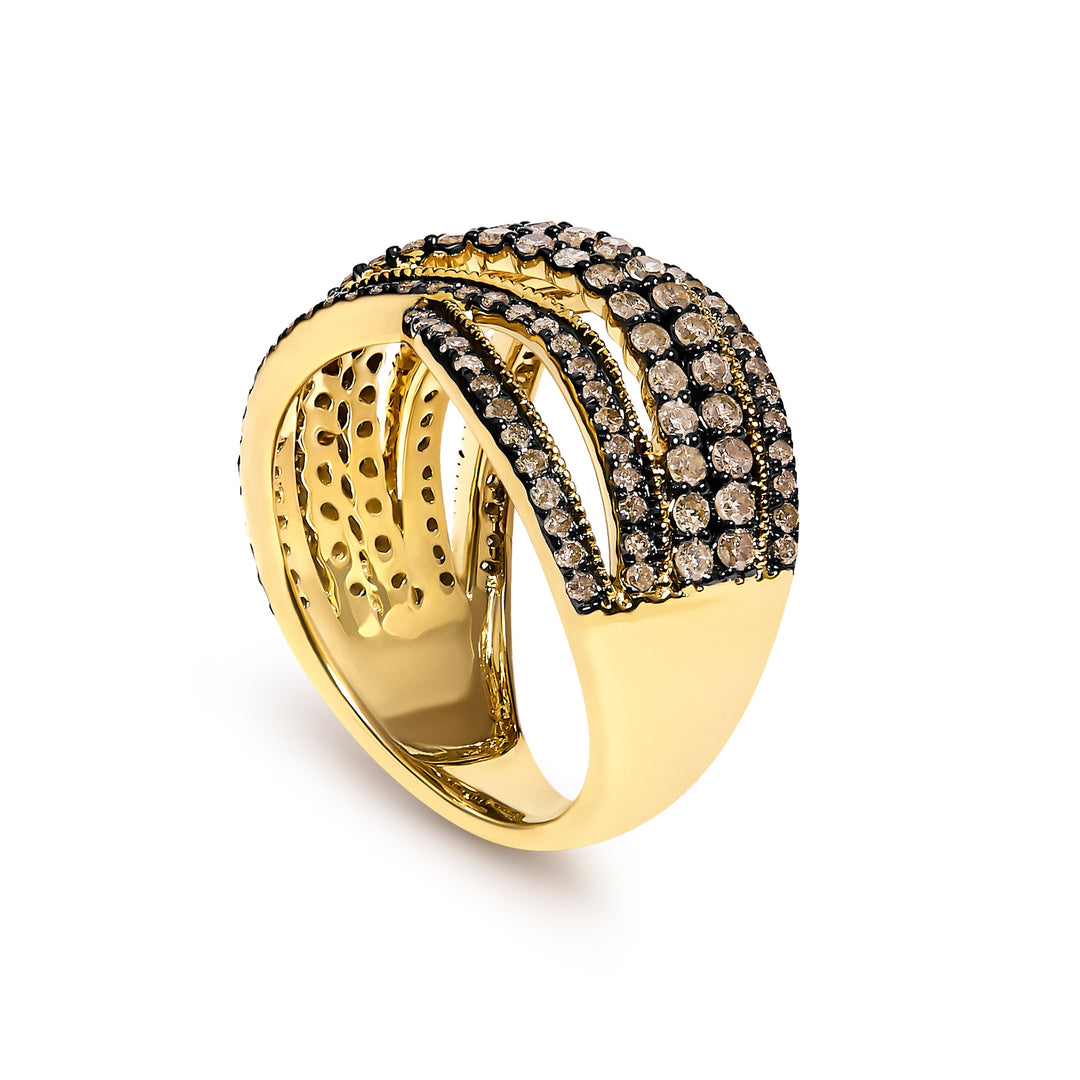 10K Yellow Gold Plated .925 Sterling Silver 1.0 cttw Champagne Diamond Highway Ring
