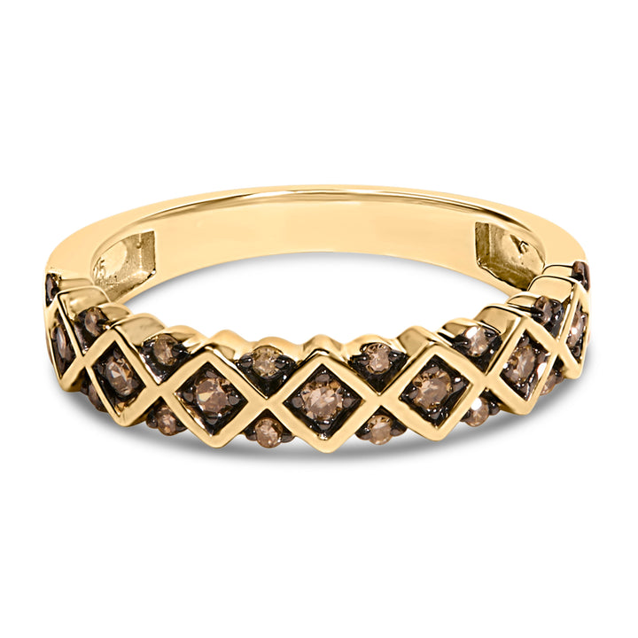 10K Yellow Gold Plated .925 Sterling Silver 1/4 Cttw Champagne Diamond Geometric Band Ring - Size 7