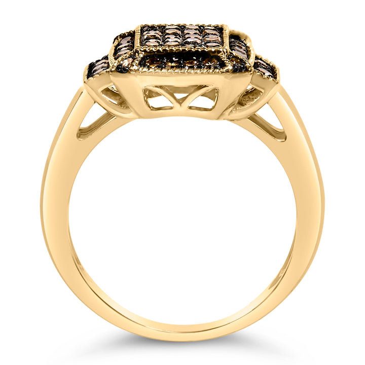 10K Yellow Gold Plated .925 Sterling Silver 1/2 Cttw Champagne Diamond Step Up Ring - Size 7