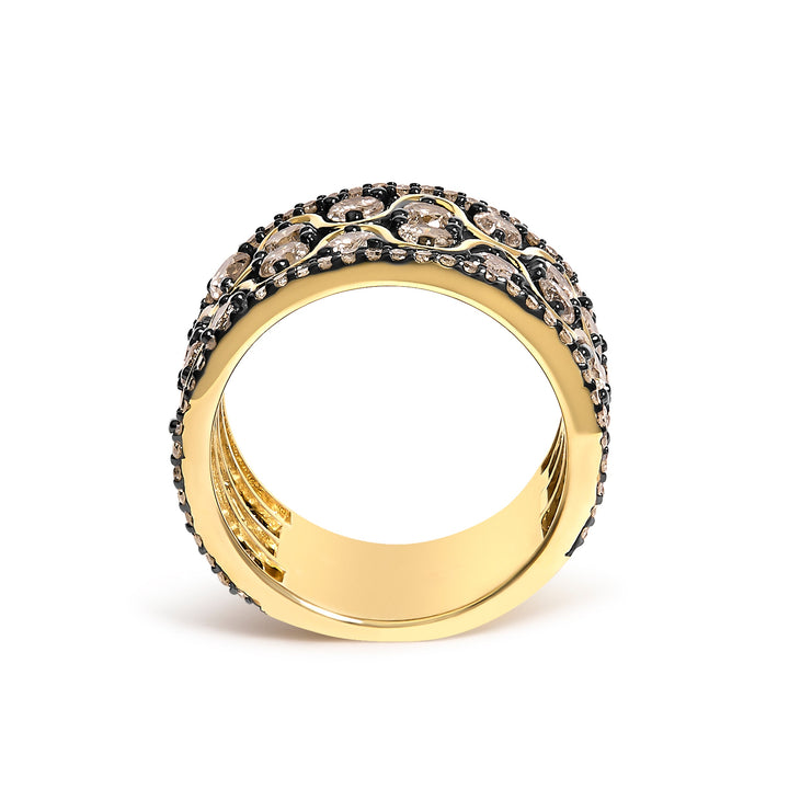 10K Yellow Gold Plated Sterling Silver 2-1/2 Cttw Champagne Diamond Wavy Band Ring