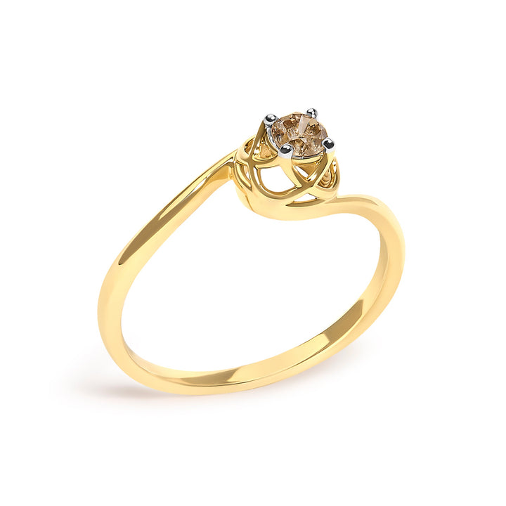 14K Yellow Gold Plated Sterling Silver 1/5 Ct Light Brown Diamond Bypass Solitaire Ring