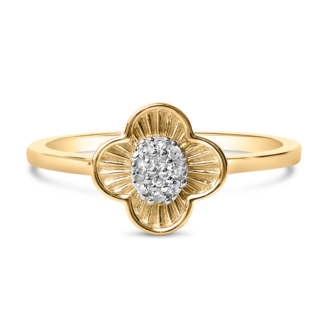 14K Yellow Gold Plated Silver Diamond Accent Clover Ring