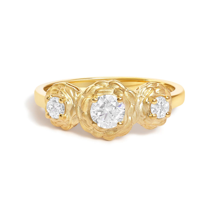14K Yellow Gold Plated Sterling Silver 1/2 Cttw Lab Grown Diamond Floral 3-Stone Ring