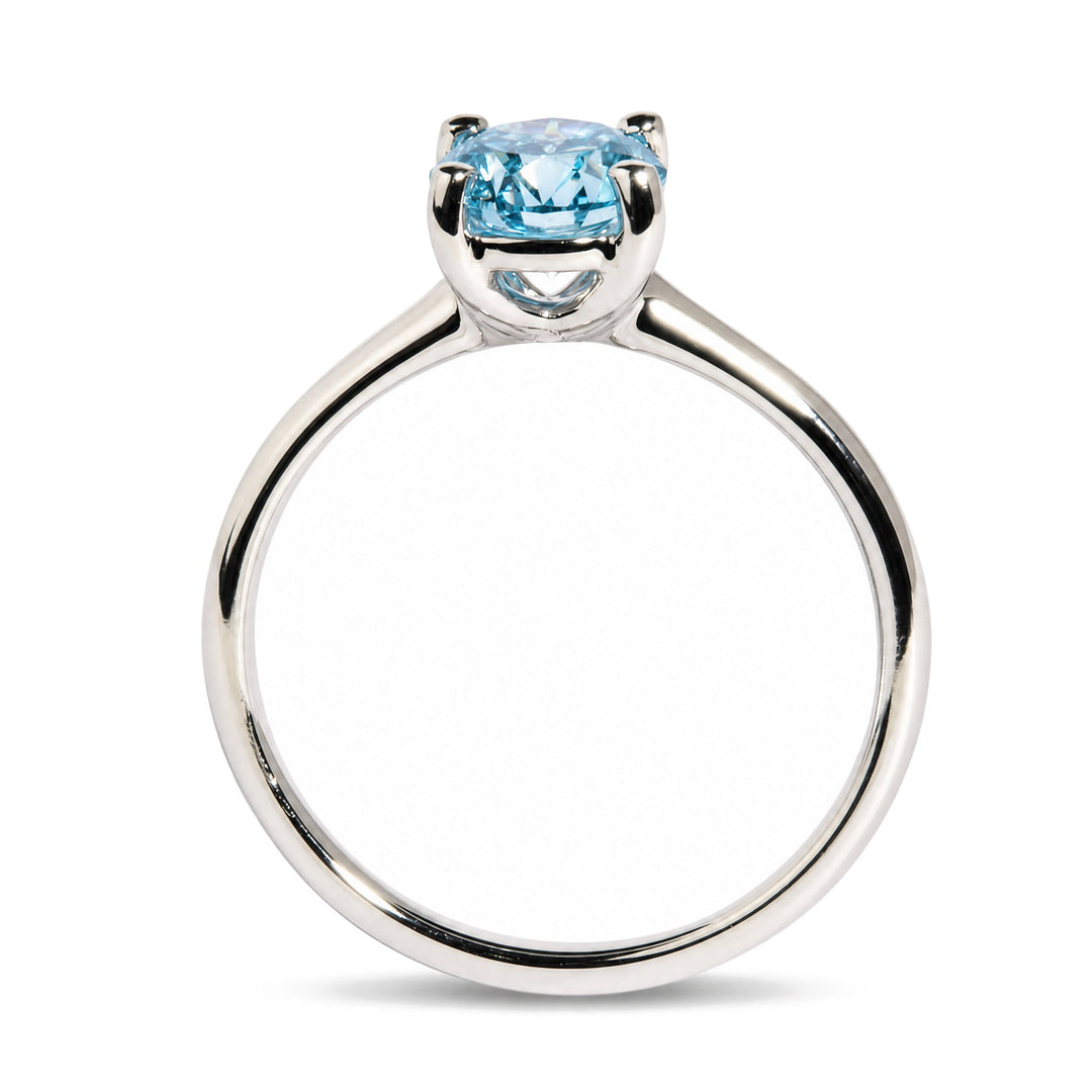 IGI Certified 14K White Gold 1.0 Cttw Round Lab-Grown Blue Fancy Vivid Diamond Solitaire Ring