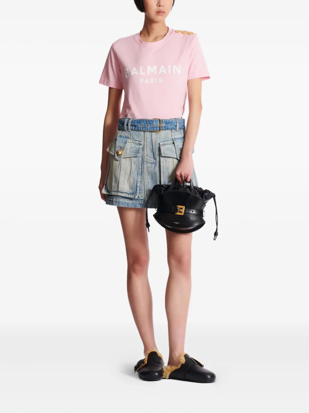 Balmain Women 3 Buttons Balmain Printed T-Shirt