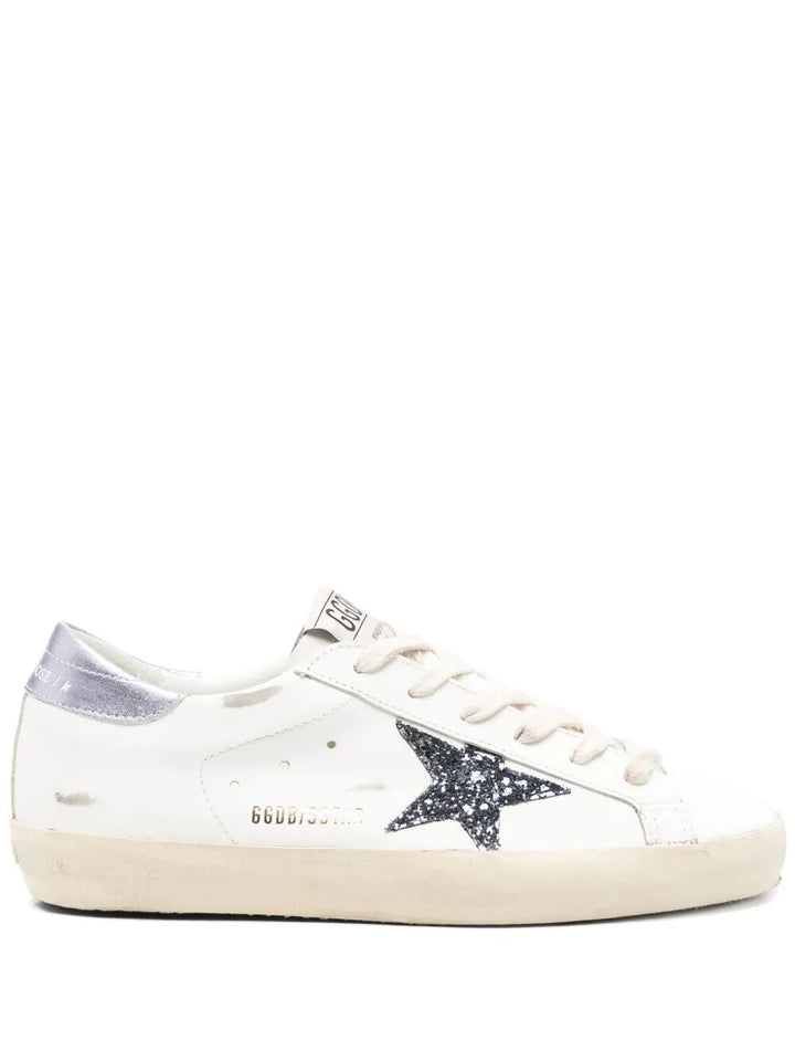 Golden Goose Women Super-Star Sneakers In Vintage Effect Leather With Glittered Star And Glycine Leather Heel Tab