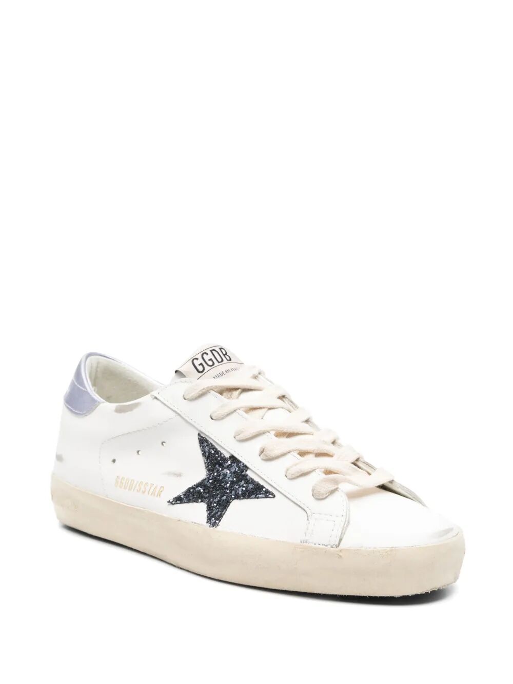 Golden Goose Women Super-Star Sneakers In Vintage Effect Leather With Glittered Star And Glycine Leather Heel Tab