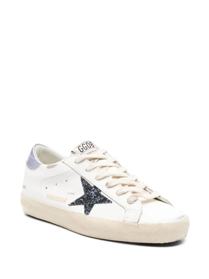 Golden Goose Women Super-Star Sneakers In Vintage Effect Leather With Glittered Star And Glycine Leather Heel Tab