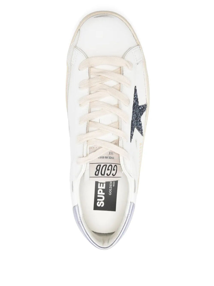 Golden Goose Women Super-Star Sneakers In Vintage Effect Leather With Glittered Star And Glycine Leather Heel Tab