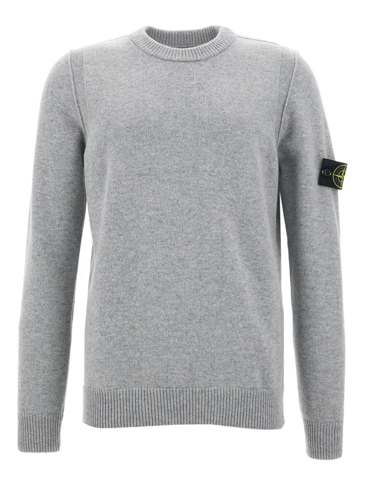 Stone Island Men Crew Neck Wool Sweater With Reverse Stitch Details