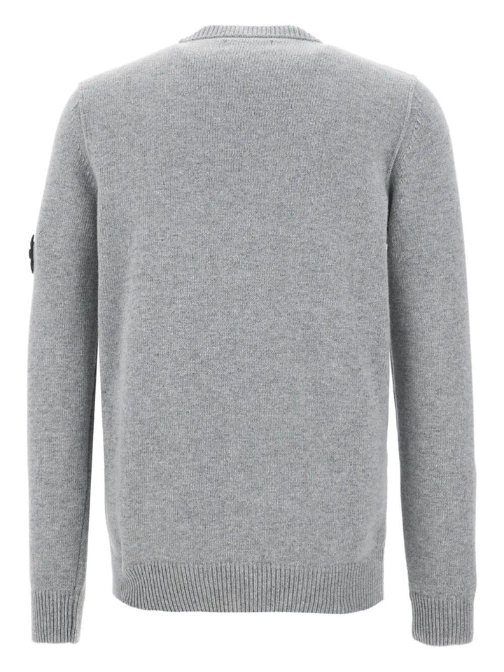 Stone Island Men Crew Neck Wool Sweater With Reverse Stitch Details