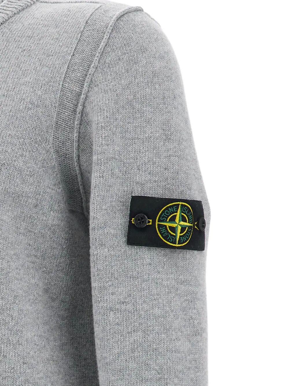 Stone Island Men Crew Neck Wool Sweater With Reverse Stitch Details