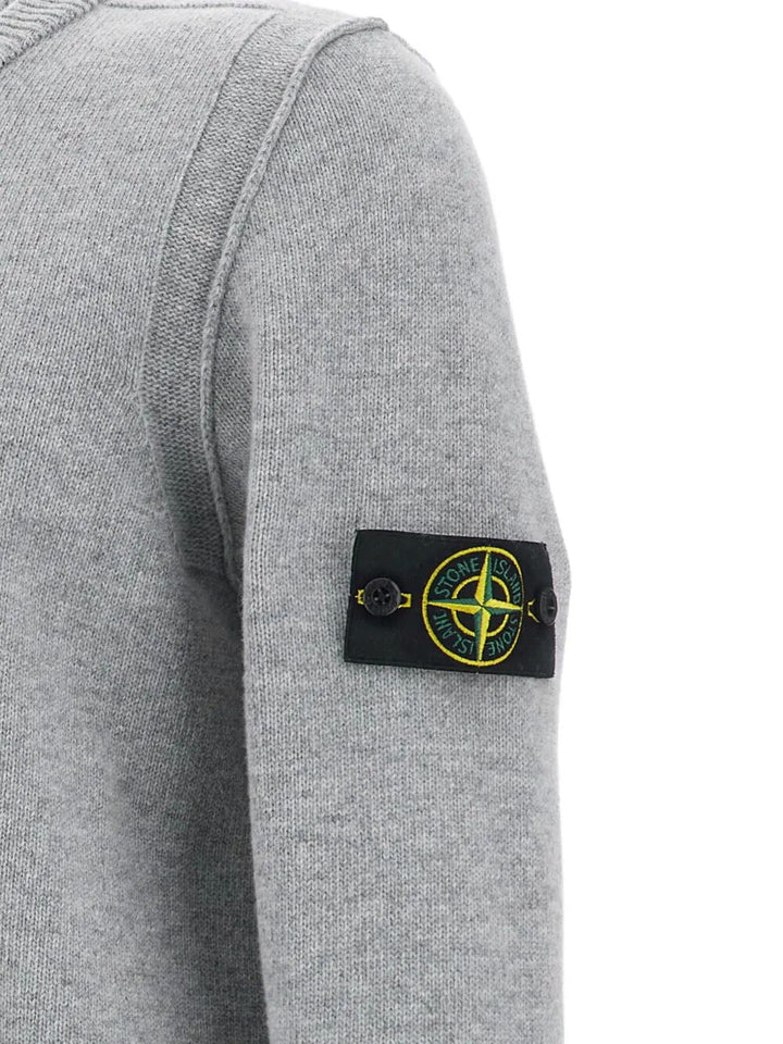 Stone Island Men Crew Neck Wool Sweater With Reverse Stitch Details