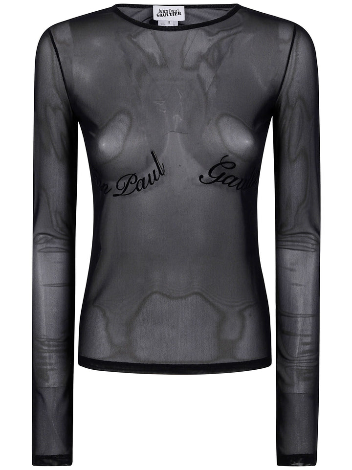 Jean Paul Gaultier Women Mesh Long Sleeves Top With Velvet Flock "Jean Paul Gaultier"