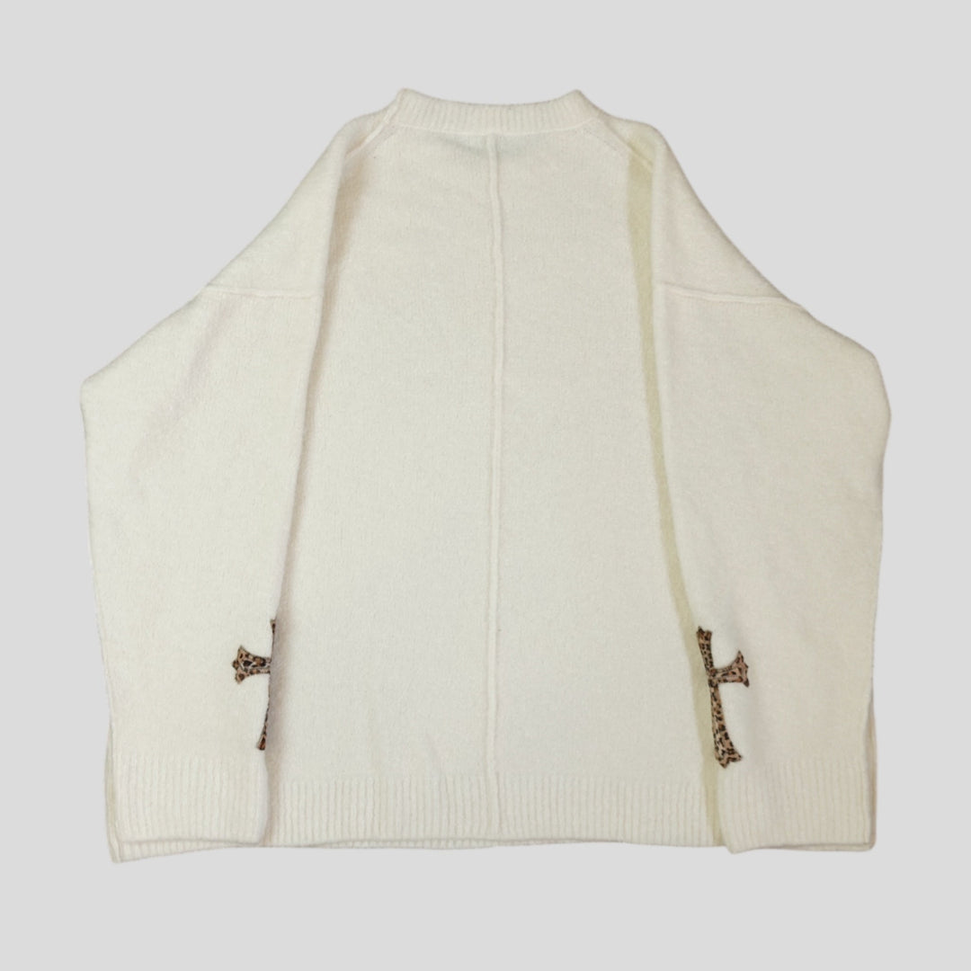 Chrome Hearts Leopard Cross Patch Cashmere Sweater in Cream