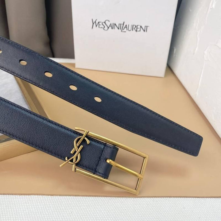 Saint Laurent Classic Monogram Square Buckle Belt Embossed Leather