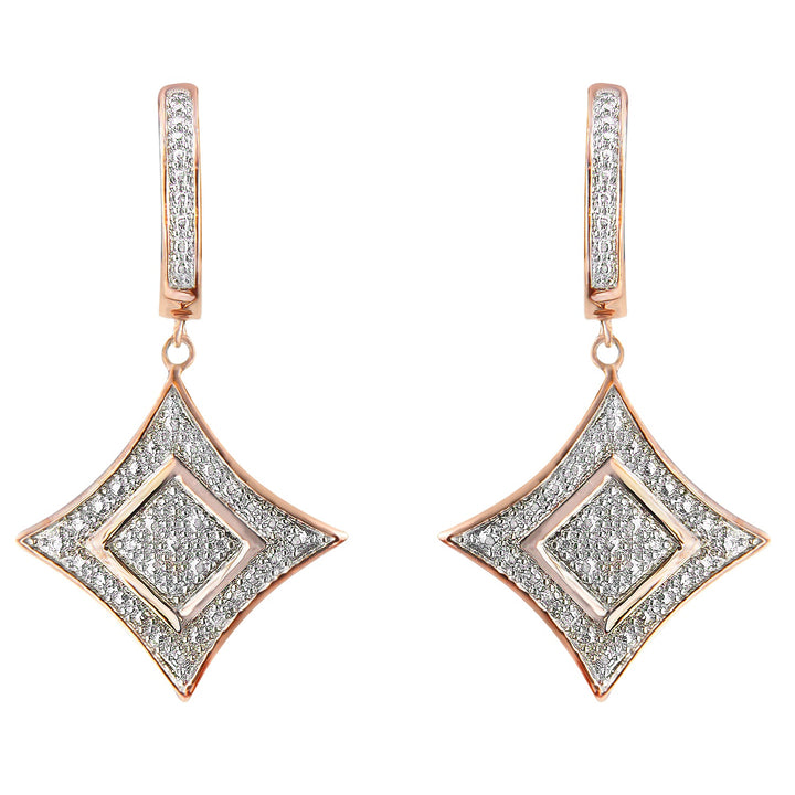 10K Rose Gold Plated Sterling Silver Round Cut Diamond Cushion Dangle Earrings (0.04 cttw, H-I Color, I2-I3 Clarity)
