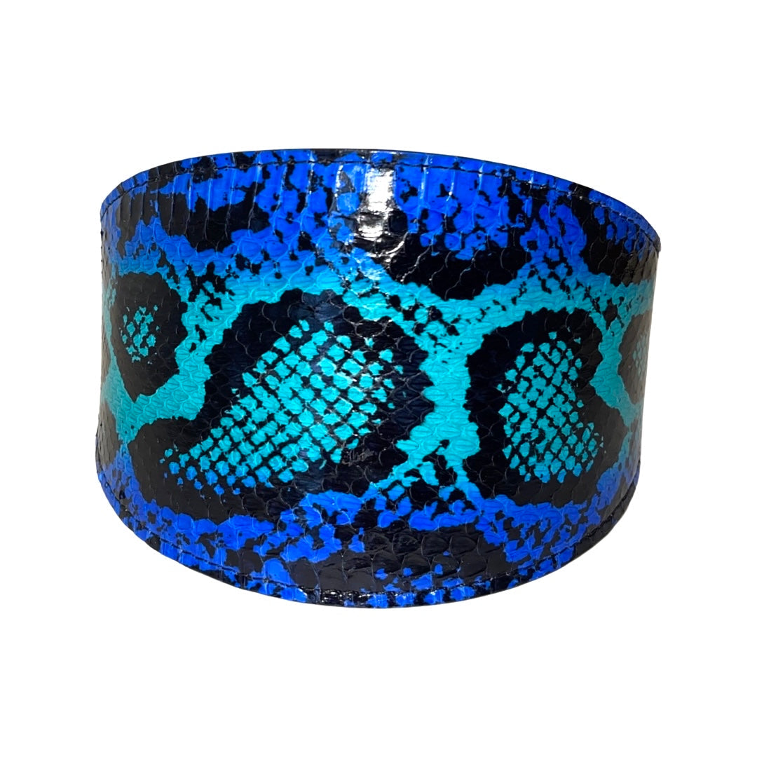 Electric/Turquoise Blue &amp; Black Custom Snake 4” Wide Style Collar