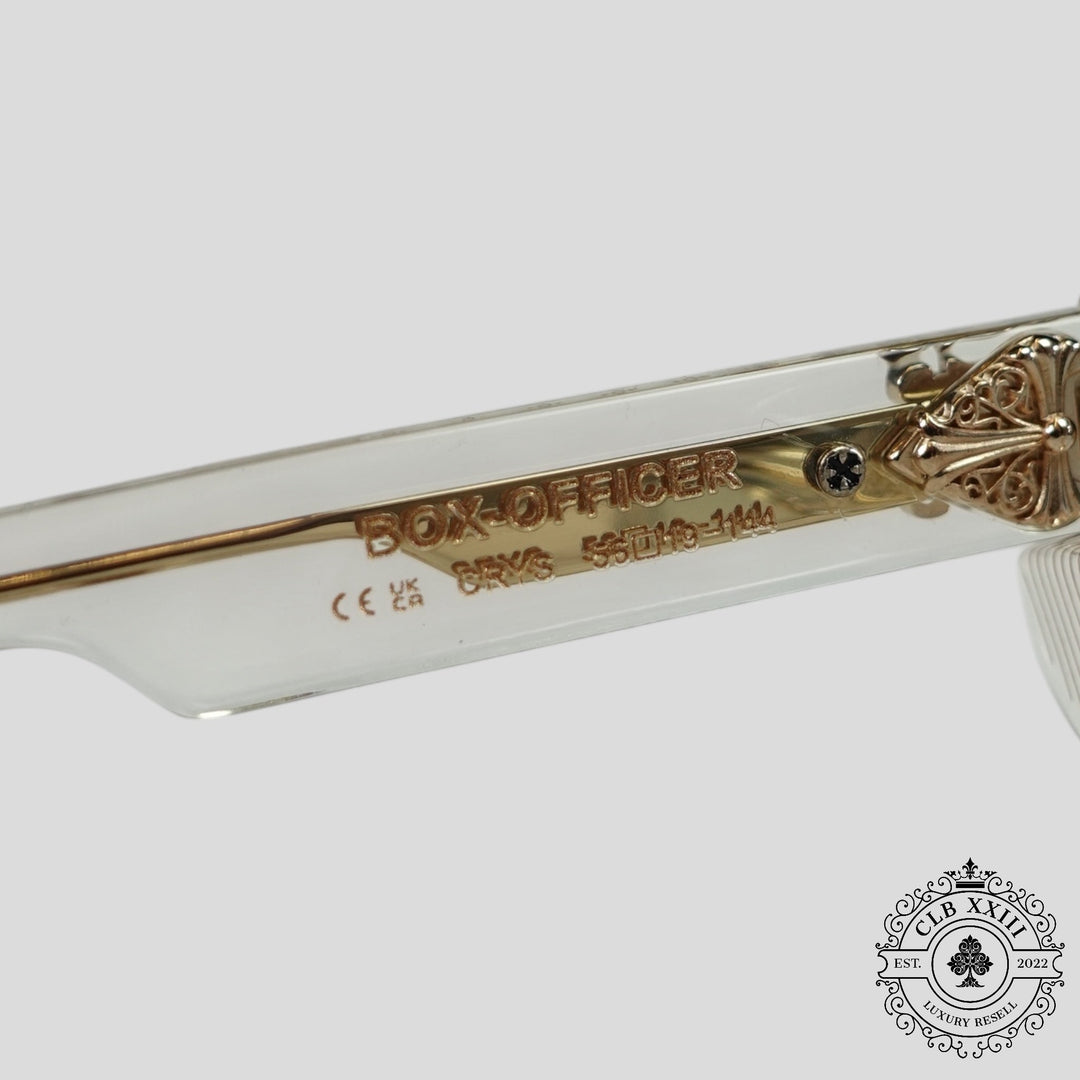 Chrome Hearts Box Officer Diamond Embellished Glasses in Clear/Gold