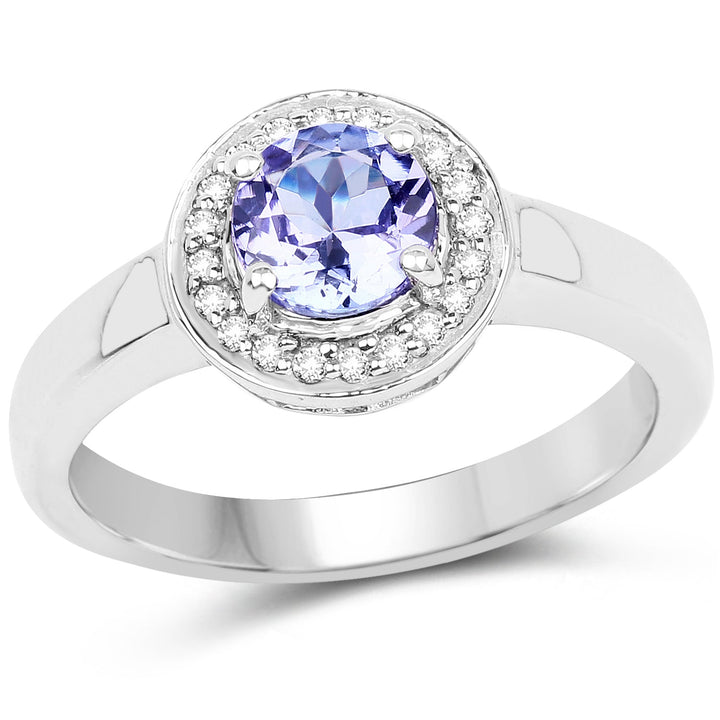 3.22 Carat Genuine Tanzanite &amp; White Topaz .925 Sterling Silver Ring