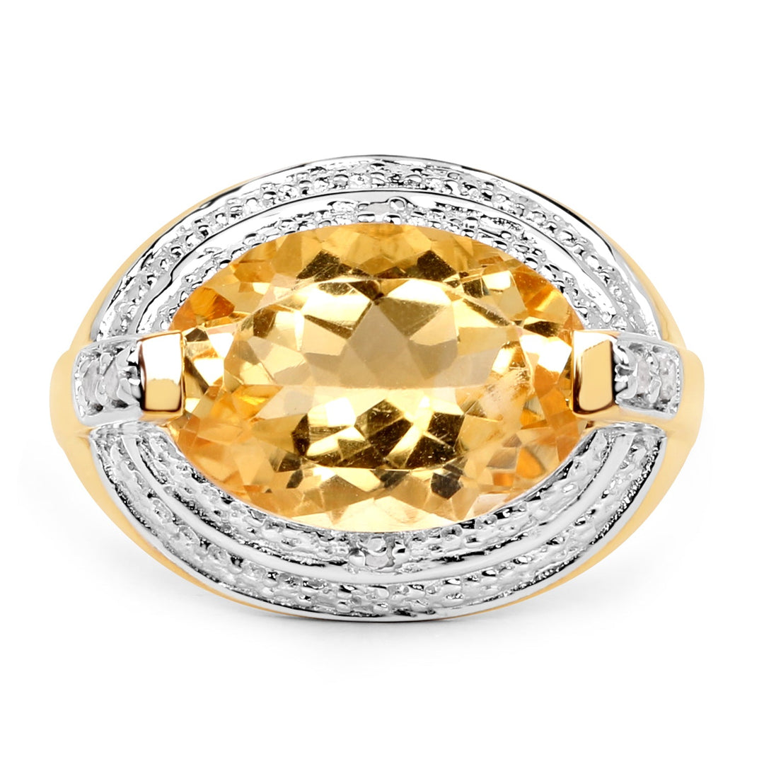 14K Yellow Gold Plated 5.06 Carat Genuine Citrine &amp; White Diamond .925 Sterling Silver Ring
