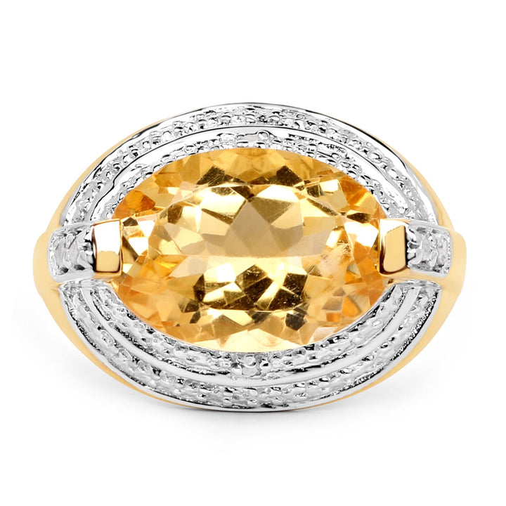 14K Yellow Gold Plated 5.06 Carat Genuine Citrine &amp; White Diamond .925 Sterling Silver Ring