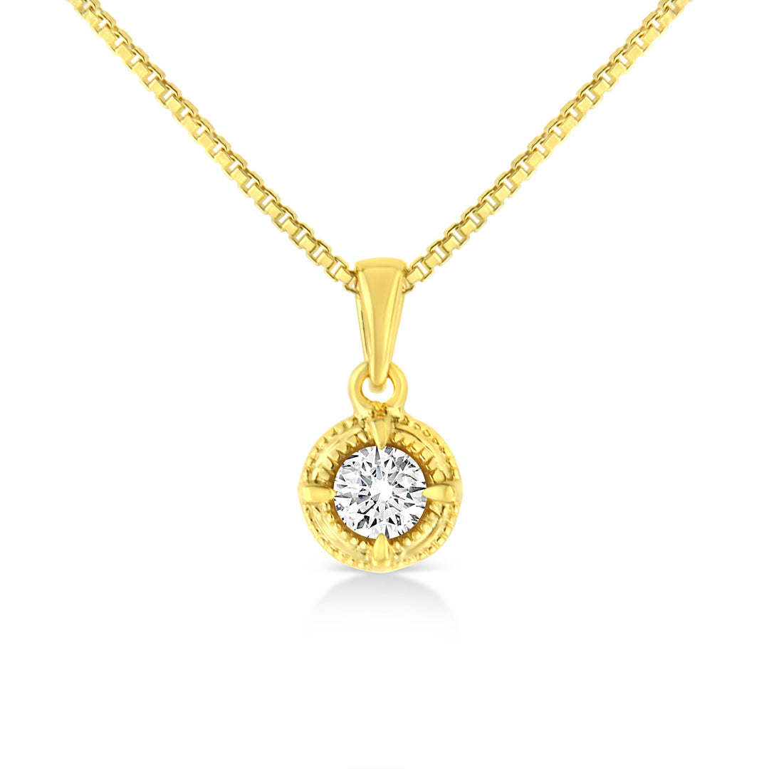 14K Yellow Gold Plated .925 Sterling Silver 1/2 Cttw Brilliant Round Cut Diamond Solitaire Milgrain 18" Pendant Necklace (K-L Color, I2-I3 Clarity)