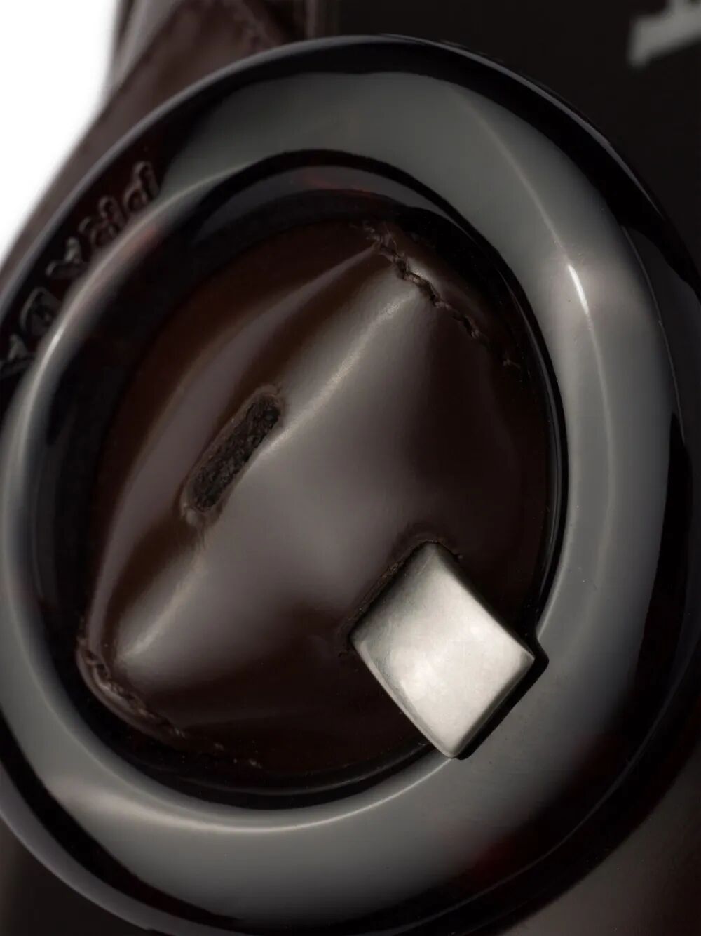 Prada Women Brushed Leather Crisscross Band Sandals With Plexiglas Buckle