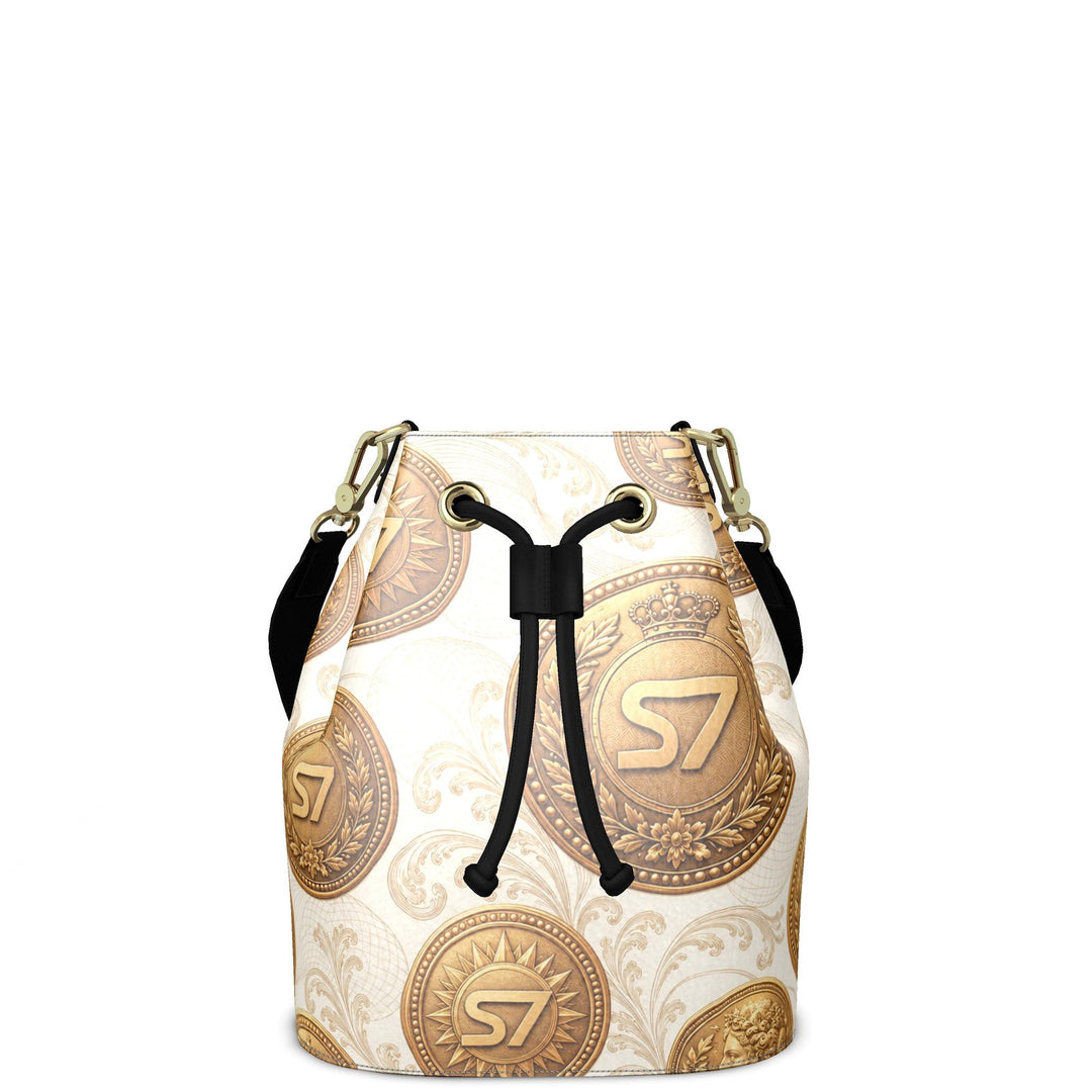 S7 Treasury | Ivory & Gold Drawstring Bucket Bag