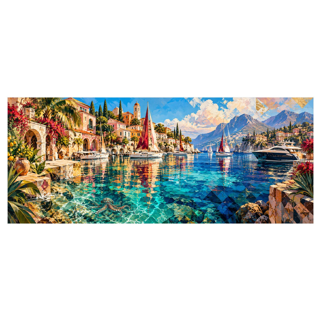 S7 Chromatic Harbor | Textured Mediterranean Art Print