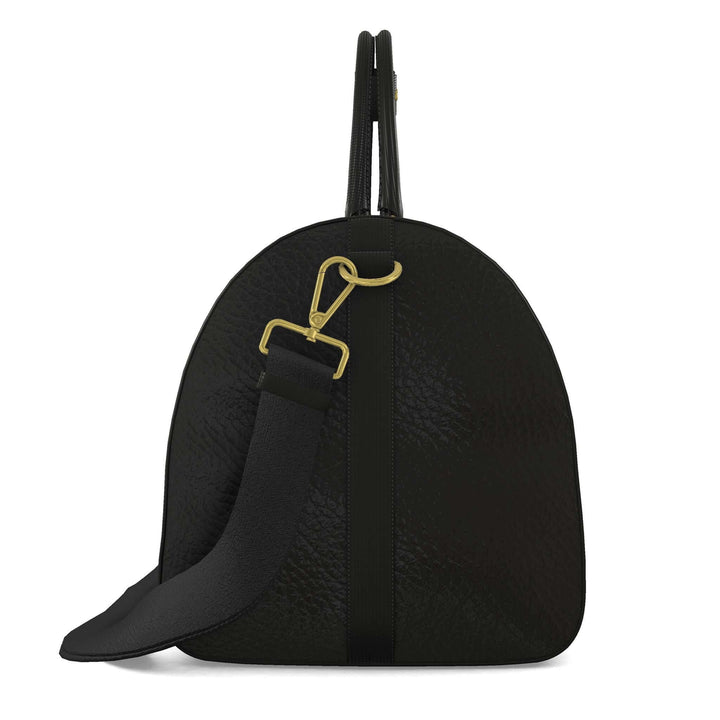 S7 Harlequin Royale leather duffle with yellow-gold S7 monograms, white floral diamond lattice, multicolor panels, black handles, and gold-tone hardware.